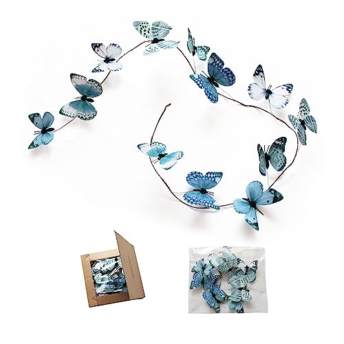 Artificial Butterfly Garland, Fake Butterfly Decorative Vines, DIY 3D Unique Hanging Decor for Home Wall, Easter, Spring, Flowers, Party, Wedding Arch, Shopping (Lake Blue) - color: Lake Blue