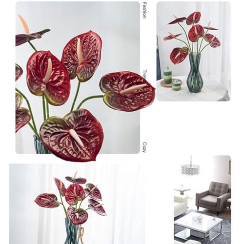 Corkwaw 8 Pcs 23-5/8 inch Artificial Anthurium Flowers Real Touch Fake Flower for Table Centerpieces Arrangement and Bridal Wedding Festival Decor Flower Arrangement (Deep Red) - color: Deep Red