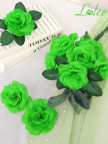 LELEE 108 Pcs Artificial Flowers Fake Silk Roses Long Stem Rose Bouquet Wedding Party Home Decor for DIY Baby Shower Centerpieces Tables Home Decorations(Light Green) - color: Light Green