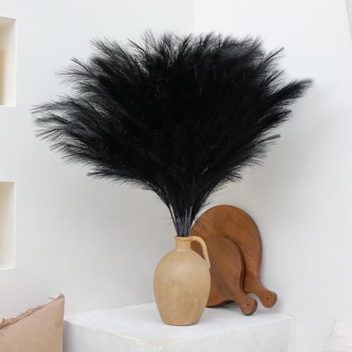 10 Pcs 39''/3.2FT Black Pampas Grass Large Tall Fluffy Artificial Fake Flower for Bedroom Boho Decor Floor Vase Filler Farmhouse Home Wedding Decor - color: Black