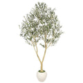 9ft Artificial Olive Tree with White Planter Included - Large Indoor Floor Plant with Natural Trunk and Fruit Accents for High-Ceiling Living Room and Hallway Corner - size: 9ft