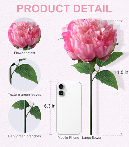 florisso Pink Peony Artificial Flowers - 11 Branches Faux Peonies for Wedding Bouquets, Home Decor & DIY Craft Projects (Artificial Floral Decor) - color: Peony-pink