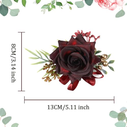 Wine Red Wrist Corsage for Wedding Brides Bridesmaid Artificial Rose Flowers Wristband Corsage for Wedding Homecoming Party Prom Accessories Burgundy Rose Corsage - color: Burgundy Rose Corsage