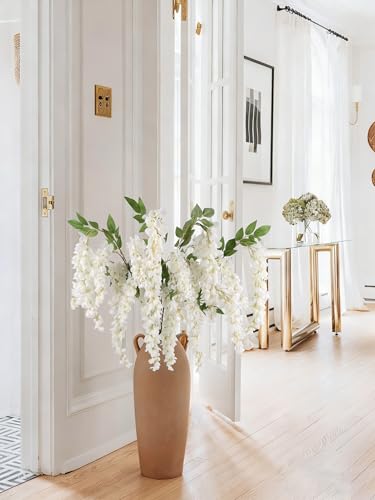 IPOPU 3.9FT Wisteria Artificial Flowers, 4PCS Wisteria Hanging Flowers, Silk White Flower with Long Stem for Tall Vase Filling Wedding Wall Backdrop Centerpieces Home Decoration (White) - color: White