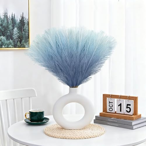 TORONTOKYO Light Blue Pampas Grass Decor, 50Pcs 21.6 inch Artificial Faux Pompas Grass Small Fluffy Arrangement for Wedding Boho Home Decor Vase Filler - color: Blue Gradient, size: 21.6inch-50Pcs