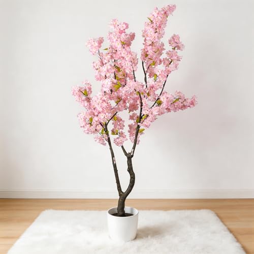 6.56ft Tall Pink Artificial Cherry Blossom Tree Decor, Fake Silk Flower Plant Indoor, Sakura Tree Realistic Faux Cherry Tree for Christmas New Year Home Decor - color: Pink-ap18