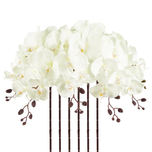 41.34" Orchid Artificial Flowers 6PCS Velvet Silk Faux Orchids Long Stem Artificial Flowers for Tall Vase for Home Wedding Party Decoration(Ivory White) - color: Ivory White