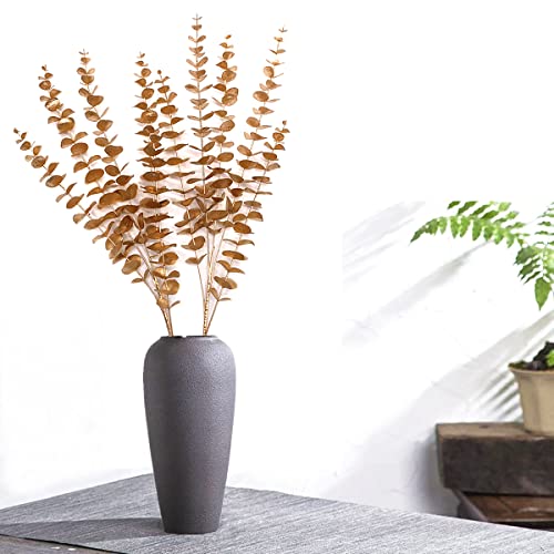 CATTREE Faux Gold Eucalyptus, Artificial Plastic Golden Plants 30" Tall 2 Pack, Christmas Decorations Fake Shrubs for Wedding Hotel Hall Party Indoor Home Table Centerpieces DIY Decor Planting Filler - color: (Tall) Golden Eucalyptus Branches - 2 Pcs