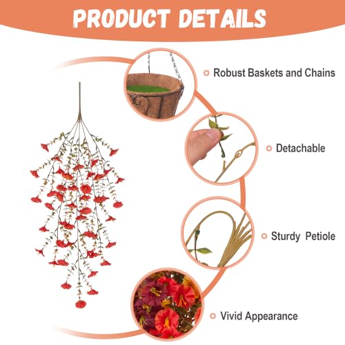INXUGAO 12 PCS Fall Artificial Flowers Fake Plants with Hanging Basket | Realistic Silk Morning Glory Petunia Long Vines for Outdoor Garden Patio Front Porch Decor - color: Brown Orange Yellow