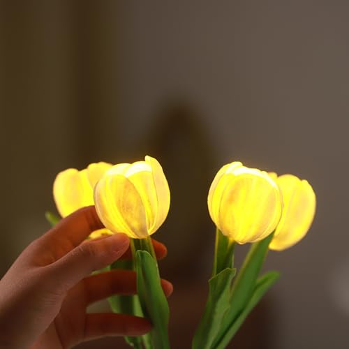 WSYEAR Flower Table Lamp Tulip Desk LED Night Light for Home Living Room Decor Artificial Flower with Vase Table Centerpieces for Birthday Holiday Party Wedding Room Decoration - color: Yellow tulip