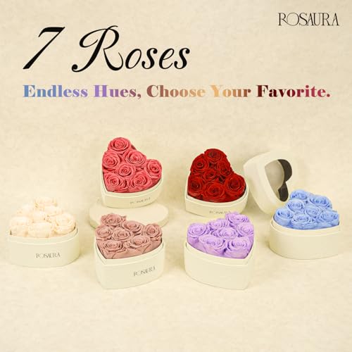 Rosaura Heart-Shaped Preserved Roses Gift Box - Real Forever Flowers for Christmas, Birthday, Valentine's & Mother's Day (Cappuccino, 7 roses) - color: Cappuccino, size: 7 roses