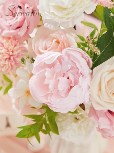 Serwalin Artificial Flowers Pink Peonies Flowers Fake Wedding Flowers Cake Flower Box Set for DIY Wedding Bouquets Bridal Shower Centerpieces Floral Arrangements Party Decor - color: Athens Light Pink, size: 1 Box