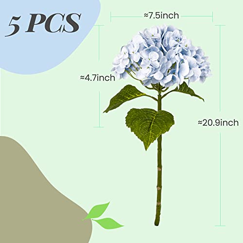 Yatim 21In Blue Artificial Hydrangea Flowers 5 Pcs Real Touch 3D Print Latex Flowers for Wedding Centerpieces Bouquets DIY Floral Decor Home Decoration with Stems - color: Blue