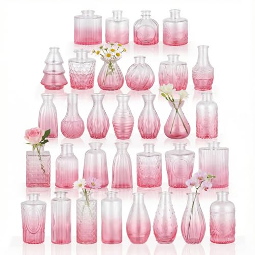 BEAHOT Bud Vase in Bulk - Flower Vases for Wedding Decorations, Glass Vase for Table Decorations, Small Vase for Home, Mother's Day, Centerpieces, Party, Office (32pack,Pink Gradient) - color: Pink-gradient