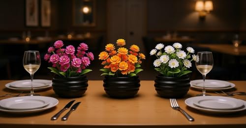 Smart Artificial Plants Set of 3, Mini Faux Flowers for Home, Office Desk, Bedroom & Bathroom Decor