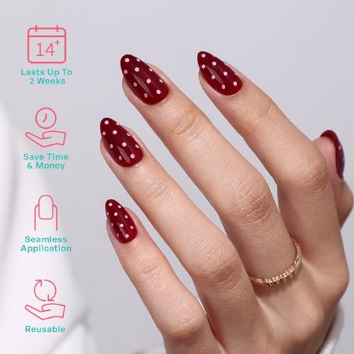 32Pcs Soft Gel Press on Nails for Women, Red Polka Dot, Short Almond | Retro Valentine Red Polka False Fake Nails Press Ons for Christmas Wear, Salon Quality Reusable Glue & Stick on Nail Gift Kit - color: 3F-Red Polka Dot