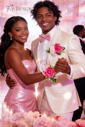 Rose Hot Pink Corsage and Boutonniere Set for Wedding Prom(Set of 2),Artificial Flower Wrist Corsage Bracelets for Women Homecoming,Boutonniere for Men Suit Decorations Party Anniversary - color: Hot Pink, size: 1 Corsage & 1 Boutonniere