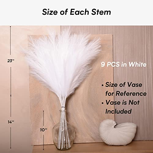 Faux Pampas Grass, 9 PCS 37''/3.1FT Tall Fluffy Fake Pompas Floral, Large Artificial Pompous Grass Branches for Floor Vase Fillers, Boho Farmhouse Room Wedding Decor (White) - color: White