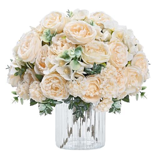 MARTINE MALL 4 Packs Peonies Artificial Flowers, White Artificial Peonies, Silk Peonies Flowers Fake peonies Artificial Flowers Peonies Hydrangea Bouquet for Centerpiece Table Wedding Party Home Decor - color: Mix-peony White, size: 4PCS