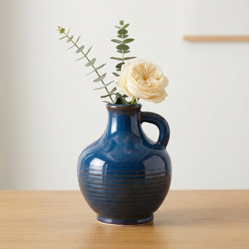 Sunddo Blue Ceramic Flower Vase, 6 Inch Small Modern Vase, Decorative Vases for Home Decor, Farmhouse Decor, Centerpieces, Entryway Living Room Dining Table Kitchen Decor - color: Blue - 6, size: 6 Inch