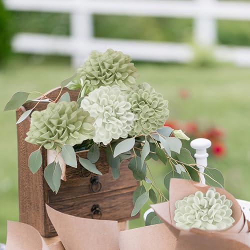 Artificial Flowers, Realistic 50pcs Artificial Rose for DIY Wedding Bouquets Centerpieces Arrangements, Sage Green Dahlia Flowers with Stem for Bridal Shower Party Home Decorations - color: Sage Green Dahlia, size: 50pcs
