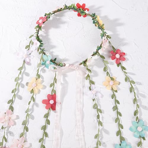 Colorful Fairy Flower Headpiece, Bohemian Hippie Daisy Floral Headband, Forest Vine Flower Crown for Women Bridal Wedding Boho Renaissance Party Costume Cosplay Accessory - color: Multicolor 1