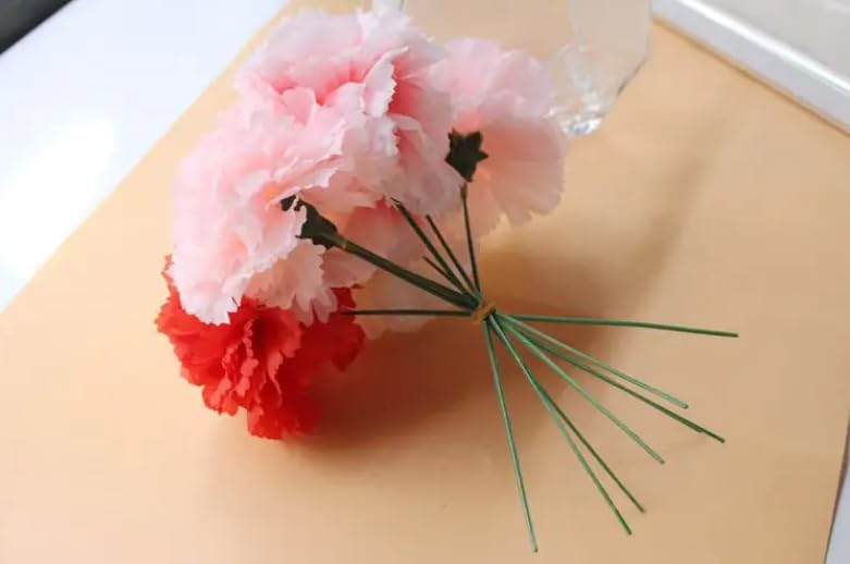 Rikyo 50 Artificial Silk Carnation Flower Head with Stems Set,Vase Fillers for Home Decor Bridal Wedding Party Birthday Cake Ornaments,DIY Wrist Corsage, 3" Petals Heads & 8" Stems (Multicolour) - color: Multicolour