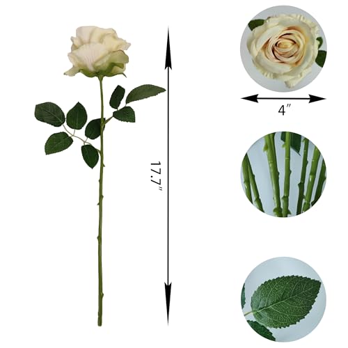 ATFL Fake Roses Artificial Flowers Bulk,Floral Diameter 4'',20 Pcs Artificial Silk Roses Flowers with Stems for Wedding Arrangement Centerpieces Party Home Table Decorations (20, Champagne) - color: Champagne