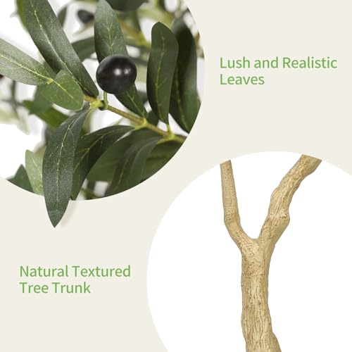 Realead Olive Trees Artificial Indoor - 5FT Faux Olive Tree with White Tall Exquisite Planter - Realistic Fake Olive Tree with Thick Trunk and Lifelike Branches for Home Office Decor - size: 5ft