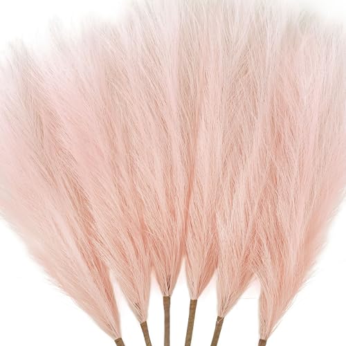 6 PCS Faux Pampas Grass Arrangement - 18"/45cm Artificial Fluffy Pompous Grass Stems for Boho Chic Home and Wedding Decor (Light Pink) - color: D3- Light Pink