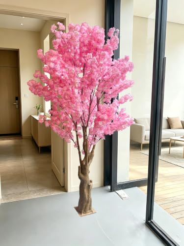 7FT Artificial Cherry Blossom Tree, Pink Faux Blossom Tree with Realistic Stump Trunk, Large Decorative Artificial Plant for Living Room, Office, Entryway, Wedding & Indoor Home Décor - color: Pink, size: 7ft
