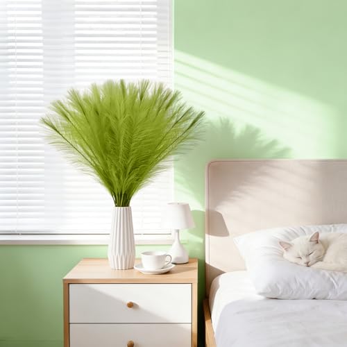 50pcs Grass Green Pampas Grass 21.6 Inch Non-Shedding Faux Pampas for Modern Neutral Home, Boho Wedding and Cream Tone Vase Arrangements - color: Grass Green
