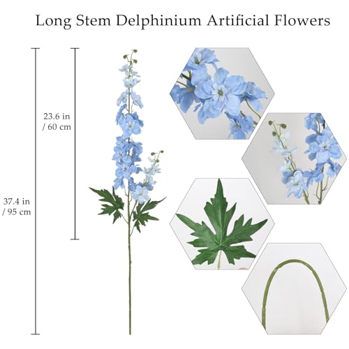 6Pcs Artificial Delphinium Flowers 37.4’’ Light Blue Long Stem Delphinium Faux Snapdragon Flowers for Wedding Bouquet Home Party Garden Outdoor Decoration(Light Blue) - color: Light Blue
