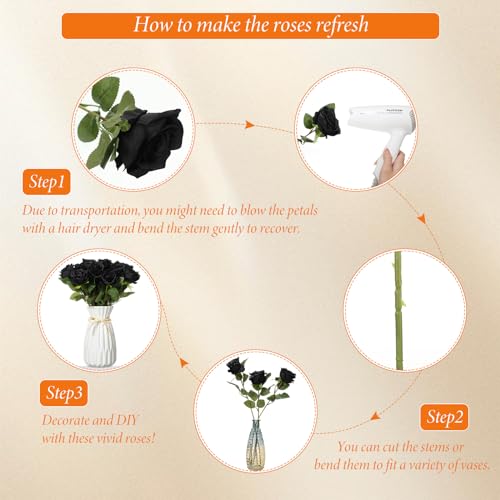 Hotop 20 Pcs Artificial Rose Flowers with Long Stem, Real Lifelike Silk Realistic Plastic Bouquet Roses Bulk for Home Decor Bridal Wedding Party Table Centerpieces Decorations(Black) - color: Black