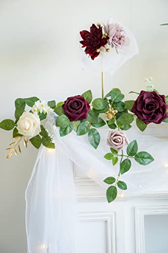 PONATIA 5FT Handcrafted Burgundy Artificial Rose Garland, Dusty Rose Flowers for Wedding Ceremony Garlands Backdrop Arch, Christmas Decorations Table Decor - color: Burgundy & Dusty Rose & Cream