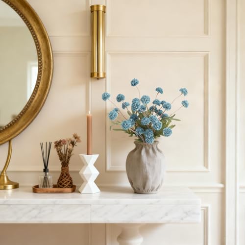 Laelfe Dusty Blue Flowers Artificial Pompon Mum, Fake Kiku Flowers Silk Small Mini Chrysanthemum Ball Faux Mum Decor for Autumn Filler DIY Bouquet Centerpieces Arrangements Shower (Dusty Blue) - color: Dusty Blue