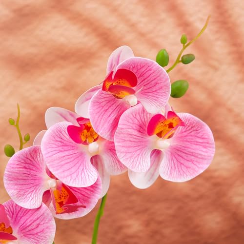 16.5 Inch Pink Fake Orchids Flowers in Pot Artificial Orchid Flowers Potted Plant Phaleanopsis Bonsia Faux Flower Decoration for Home Table Office Arrangement Centerpiece Living Room Decor - color: Pink