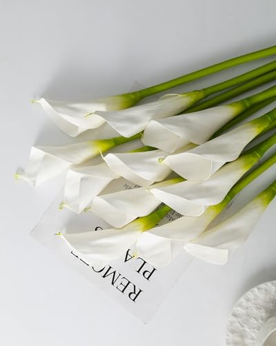 DuHouse 12pcs Calla Lily Artificial Flowers,26" Long Stem Large Calla Lily Flowers,Real Touch Calla Lilies for Party Wedding Bridal Bouquet Home Decor Centerpiece(Vase Not Included) - color: White