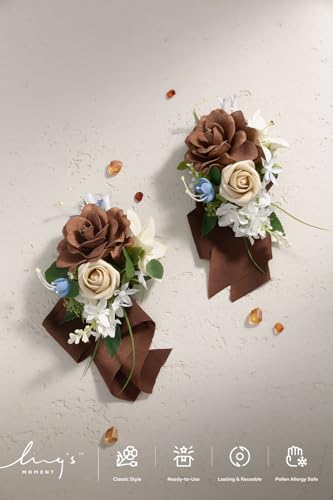 Ling's moment 2pcs Prom Wrist/Shoulder Corsage Artificial Flower, Girl/Mother Homecoming/Wedding Corsage Wristlet Décor, etc. Tawny Beige Berry Pink - color: Brn-tawny Beige & Berry Pink