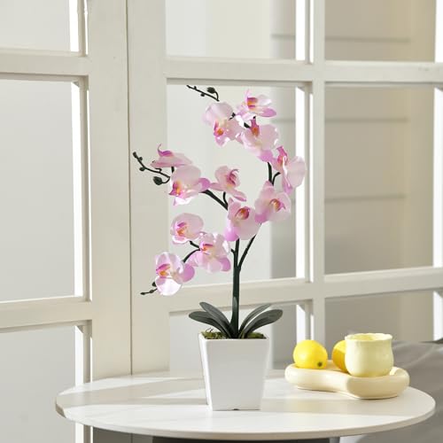 15" Tall Artificial Silk Phalaenopsis Orchid Flower Plant Pot Arrangements (Pink Shades) - color: Pink Shades
