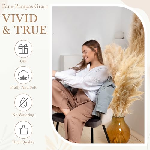 Wavwavw 40pcs 46 Inch Fluffy Tall Pampas Grass Decor Bulk, Natural Dried Pampas Grass Bouquet for Floor Vase, Wedding Floral Arrangements, Party, Farmhouse, Boho Home Decor