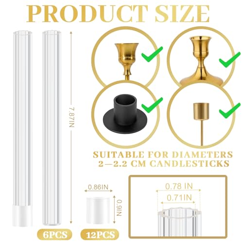 6 Pack 7.9” Acrylic Bud Vase — Striped Cylinder Bud Vase for Taper Candlesticks, Flower Vase with Silicon Rubber Case Fits Candlestick Size 20-22mm, Perfect for Tablescapes, Weddings & Home Decor - size: 6 PC Striped