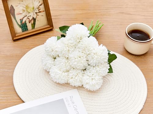SITUMEIZI 12 Pcs White Artificial Chrysanthemums Flowers Ball Flower Fake Mums Silk for Wedding Home Kitchen Decoration Floral Arrangement - color: Ivory White, size: 12 Pieces