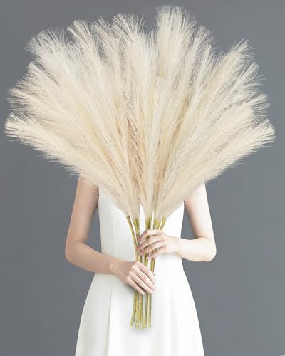 TORONTOKYO 8Pcs Beige Faux Pampas Grass Tall Decor, 35.4” Fluffy Artificial Pompous Grass Branches, Large Pampas Grass Reed Stems for Floor Vase Filler, Wedding, Baby Shower, Home Boho Decor - color: Cream White, size: 35.4inch-8Pcs
