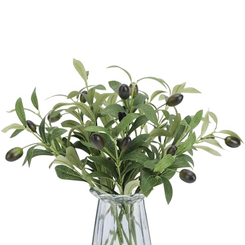 10pcs Faux Olive Leaves Stems 10” Tall Artificial Plants Olive Tree Branches for Small Vase Tabletop Greenery Decor for Home Office Wedding Party (Vase Not Included) - size: 10in