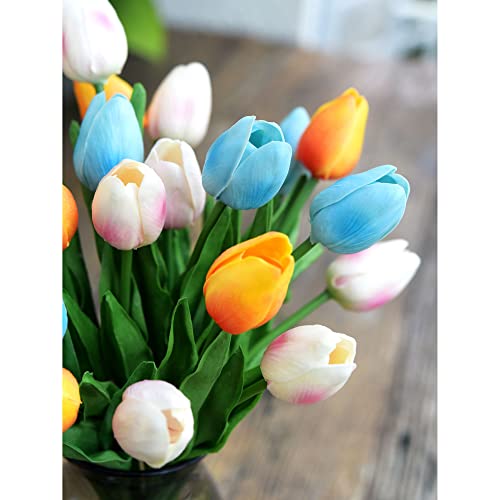 FiveSeasonStuff Real Touch Tulips Artificial Flowers – 15 Stems Faux Tulip Bouquet in Gift Box for Wedding, Home Decor, Party, Floral Arrangements (Arctic Blue) - color: #17 Arctic Blue