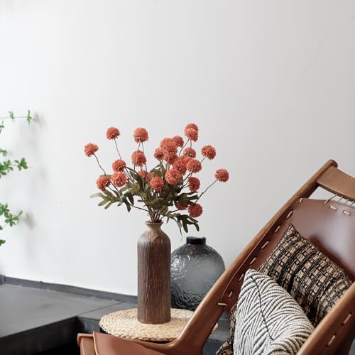6 Pcs Fall Artificial Flowers Faux Silk Pompon Mum, Orange Silk Small Mini Chrysanthemum Ball with Long Stems, for Autumn Table Centerpieces Decor, Decoración de Otoño, No Vase - color: Orange