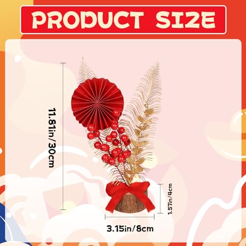 Chinese New Year Bonsai Decoration Artificial Red Berries Gold Leaves Bow Blessing Potted Lucky Tree Crafts Chinese Spring Festival Ornaments for Home Office Table Decor Housewarming Gift - color: Red New Year-5
