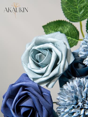 Artificial Flowers Combo Set Navy Blue Dahlia Roses DIY Wedding Decor | Silk Fake flowers arrangement set for home decor crafts reusable party bouquets DIY wedding table and event decorations - color: Navy Blue, size: The Minimalist
