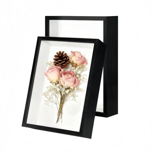5x7 Shadow Box - 2Pack Black Wooden Deep Picture Frame with Shatter-Resistant Panel for Wall Decor | 3D Display Case for Military Medals, Flowers, Photos and Crafts | Easy to Open & Ready to Hang Gift - color: Black, size: 2Pcs 5x7in